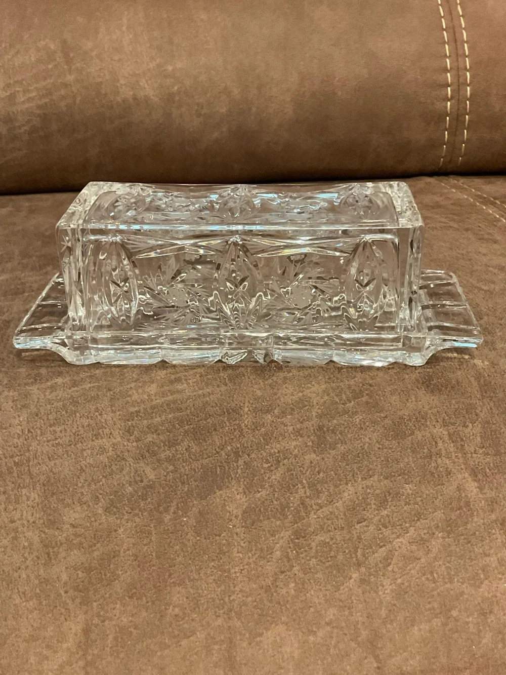Vintage Crystal Glass Butter Dish with Pinwheel Design